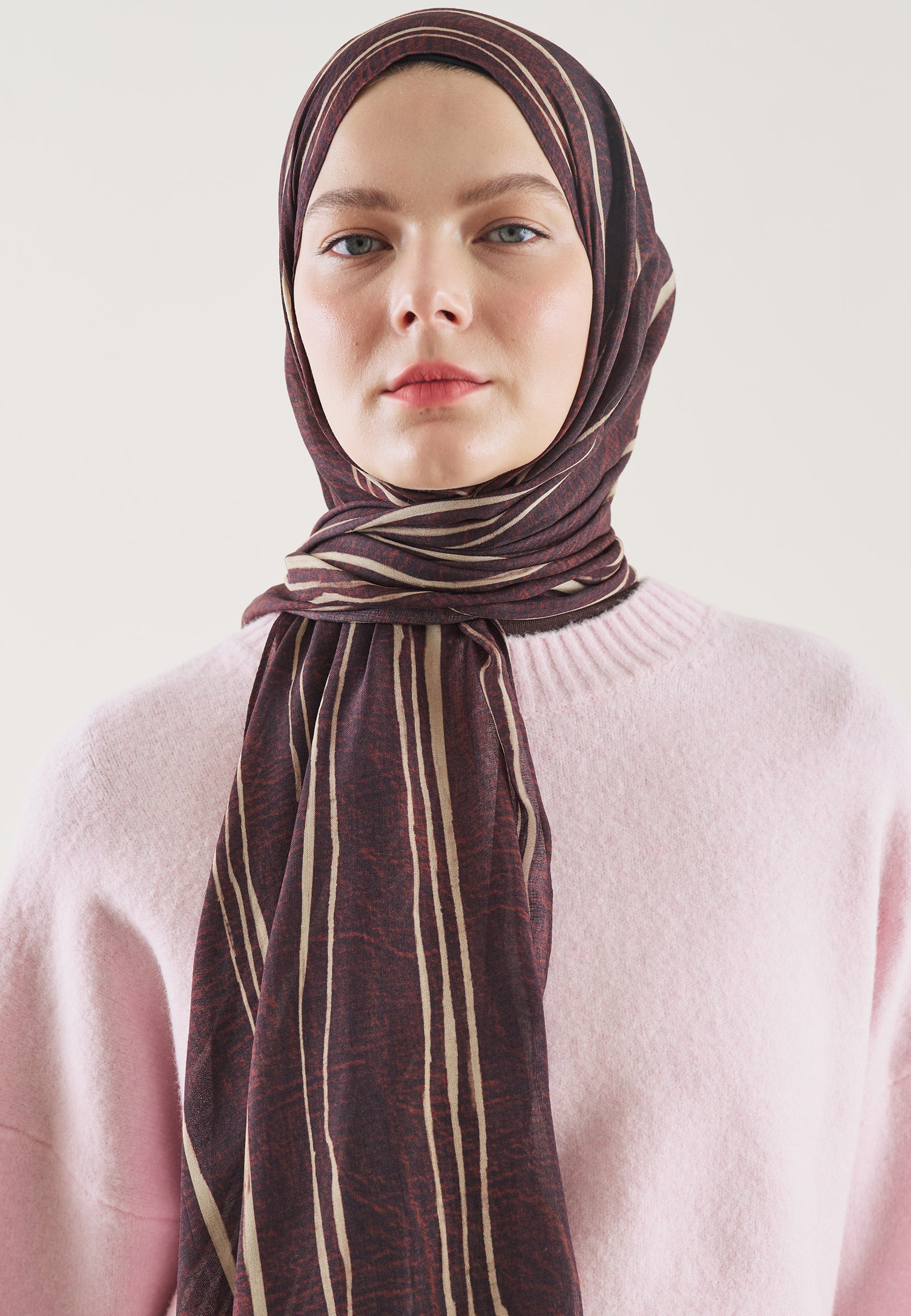 Bordo Strıped Desen Rami Şal
