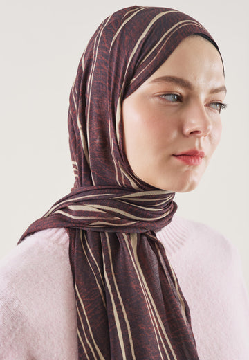 Bordo Strıped Desen Rami Şal