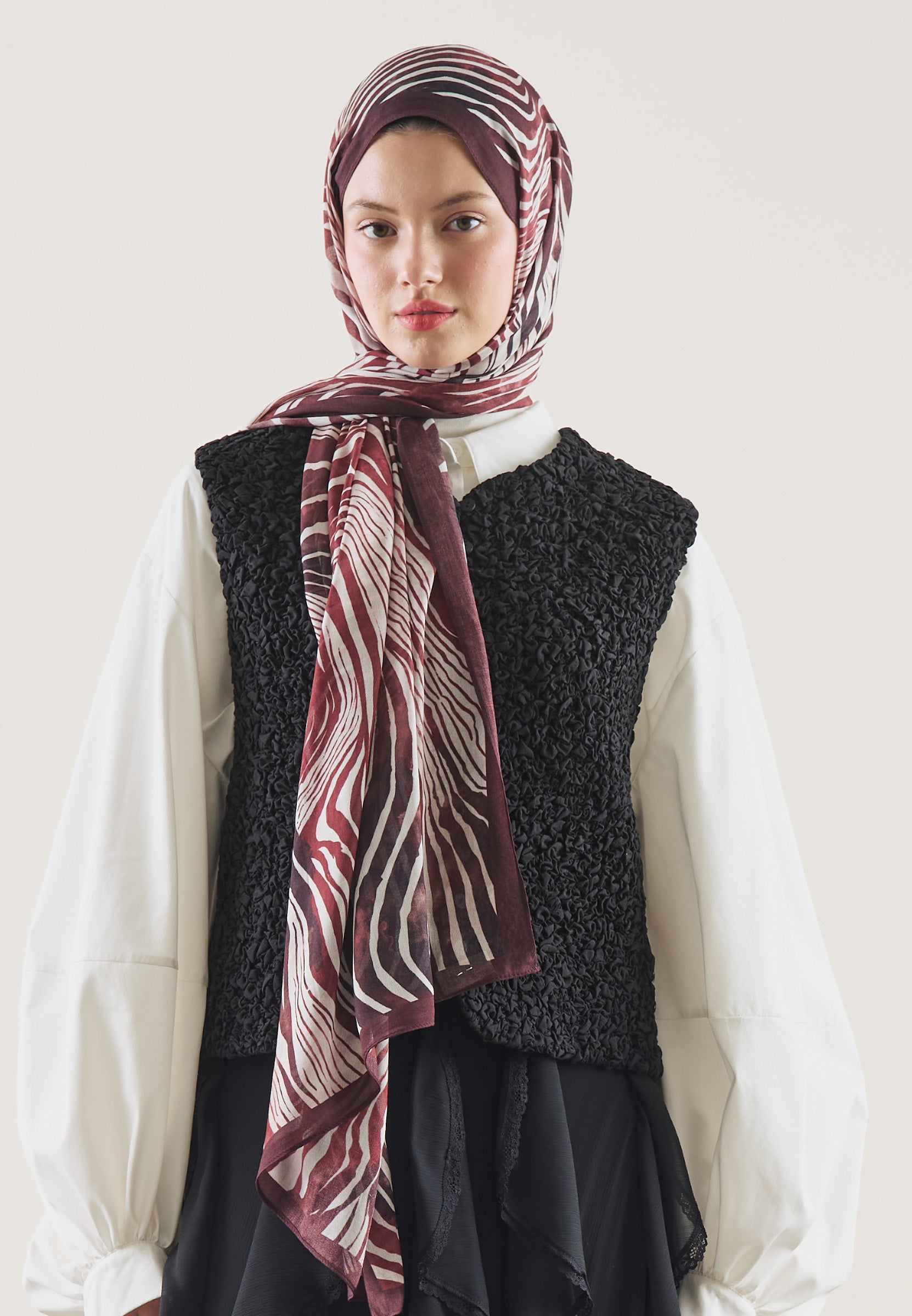 Bordo Wıld Zebra Desen Rami Şal