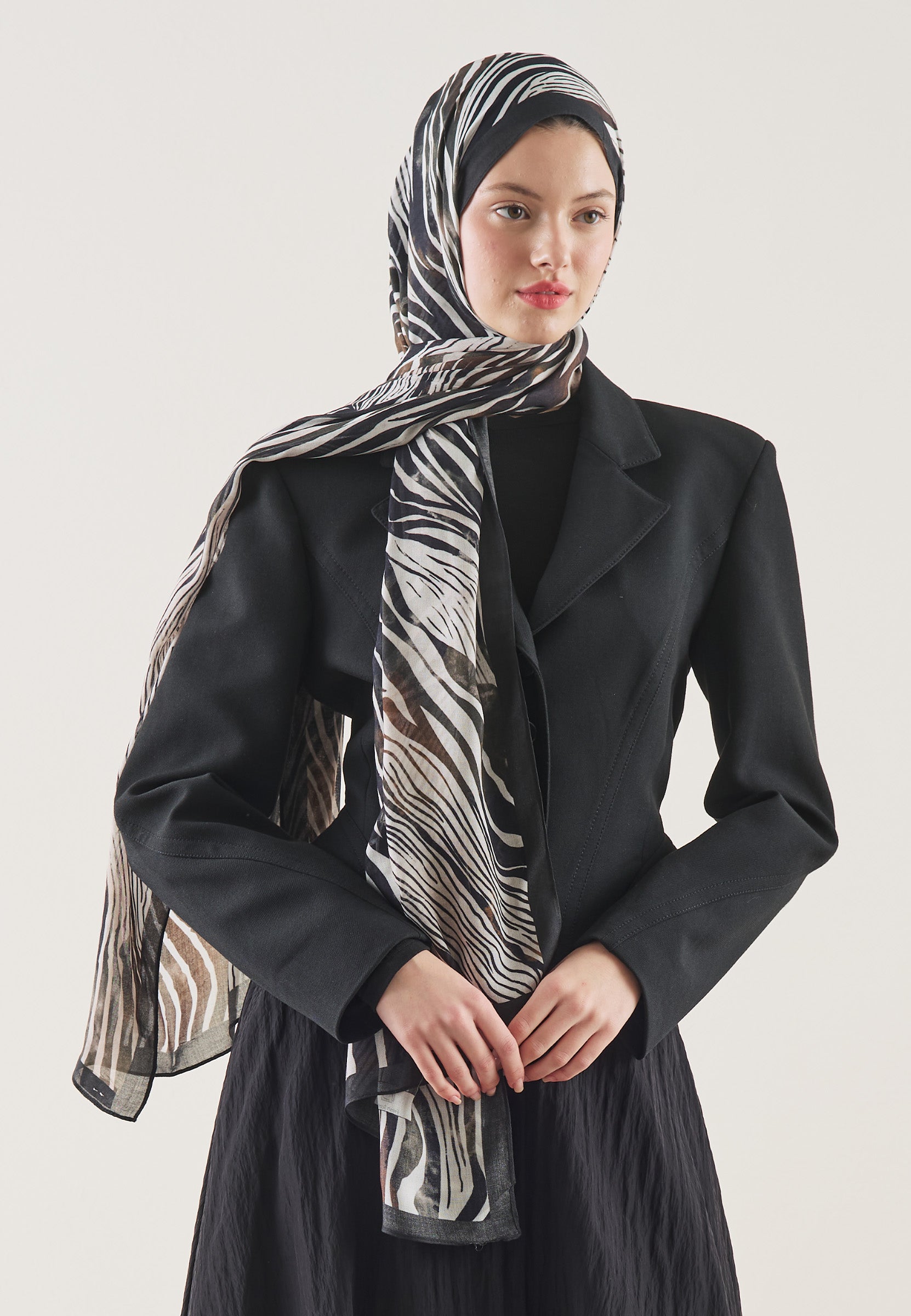 Kahve Wıld Zebra Desen Rami Şal