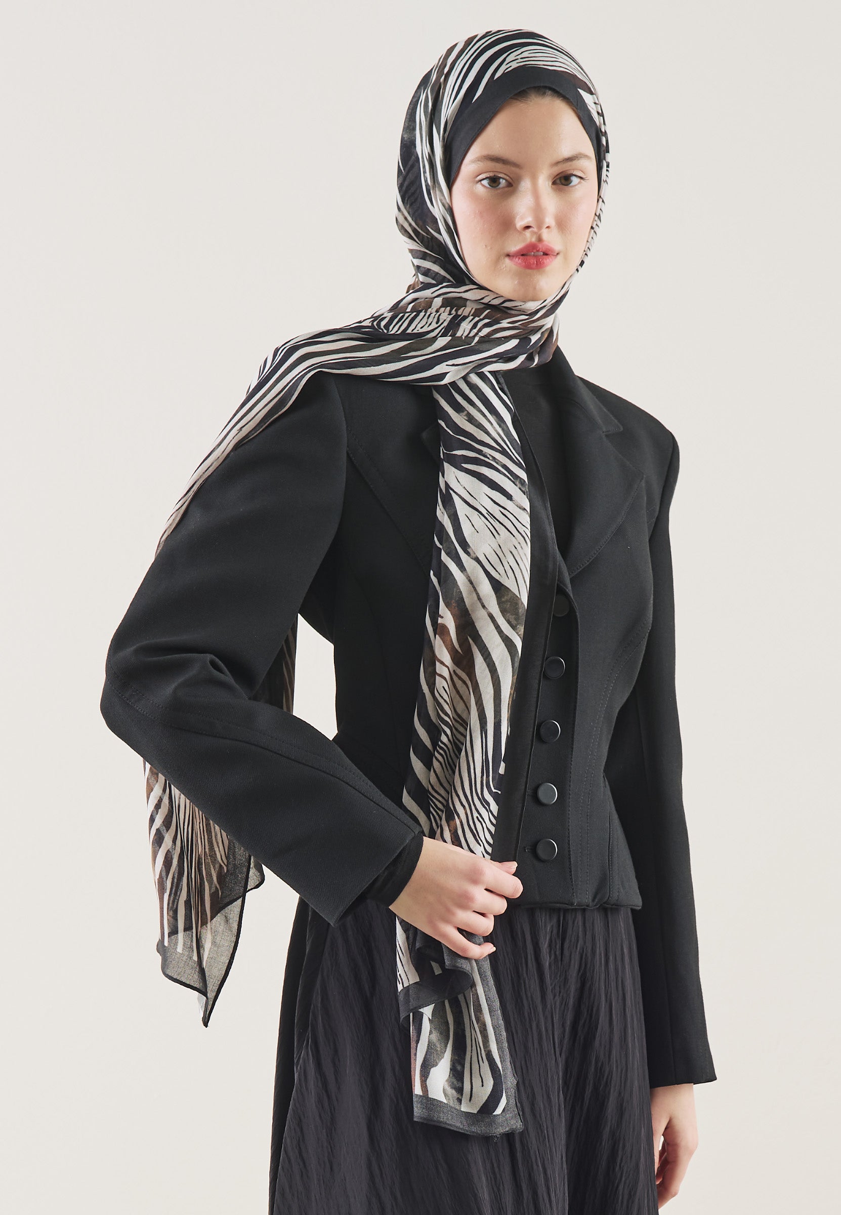 Kahve Wıld Zebra Desen Rami Şal