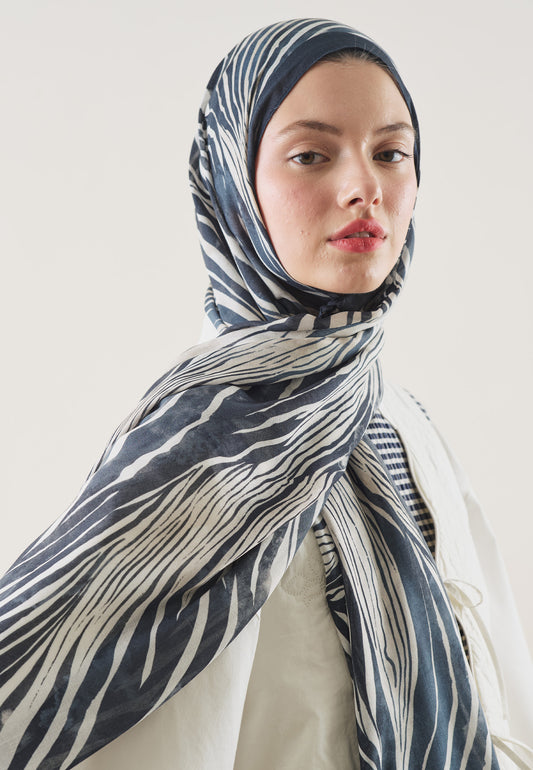 İndigo Wıld Zebra Desen Rami Şal