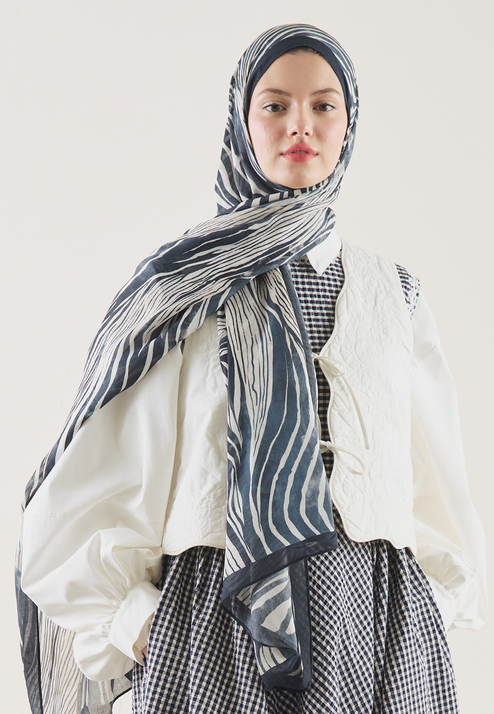İndigo Wıld Zebra Desen Rami Şal