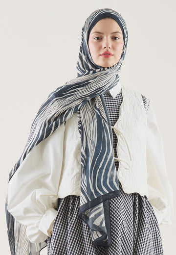 İndigo Wıld Zebra Desen Rami Şal