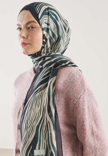 Derin Yeşil Wıld Zebra Desen Rami Şal