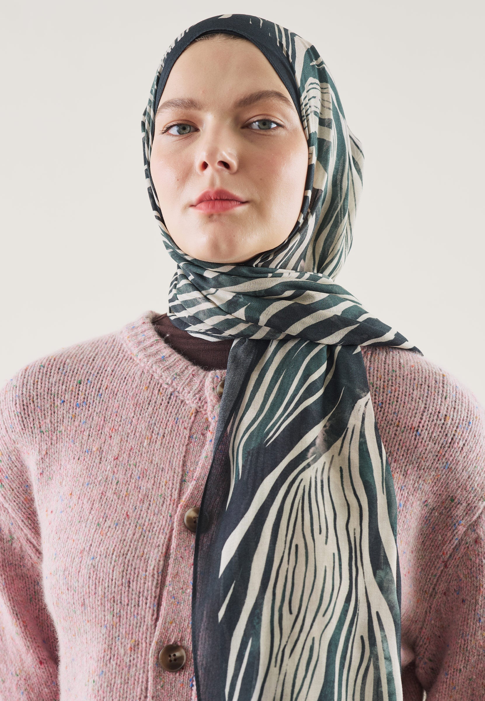 Derin Yeşil Wıld Zebra Desen Rami Şal