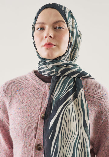 Derin Yeşil Wıld Zebra Desen Rami Şal
