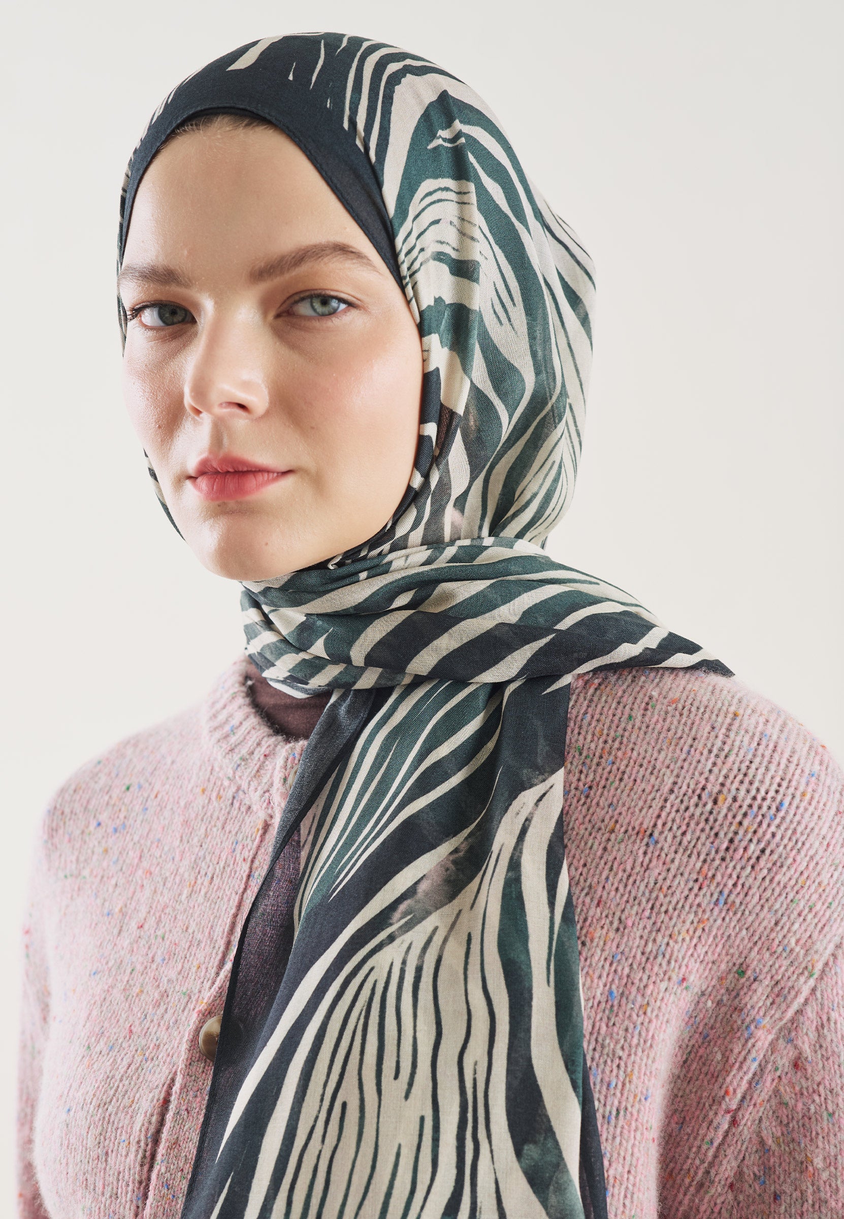 Derin Yeşil Wıld Zebra Desen Rami Şal