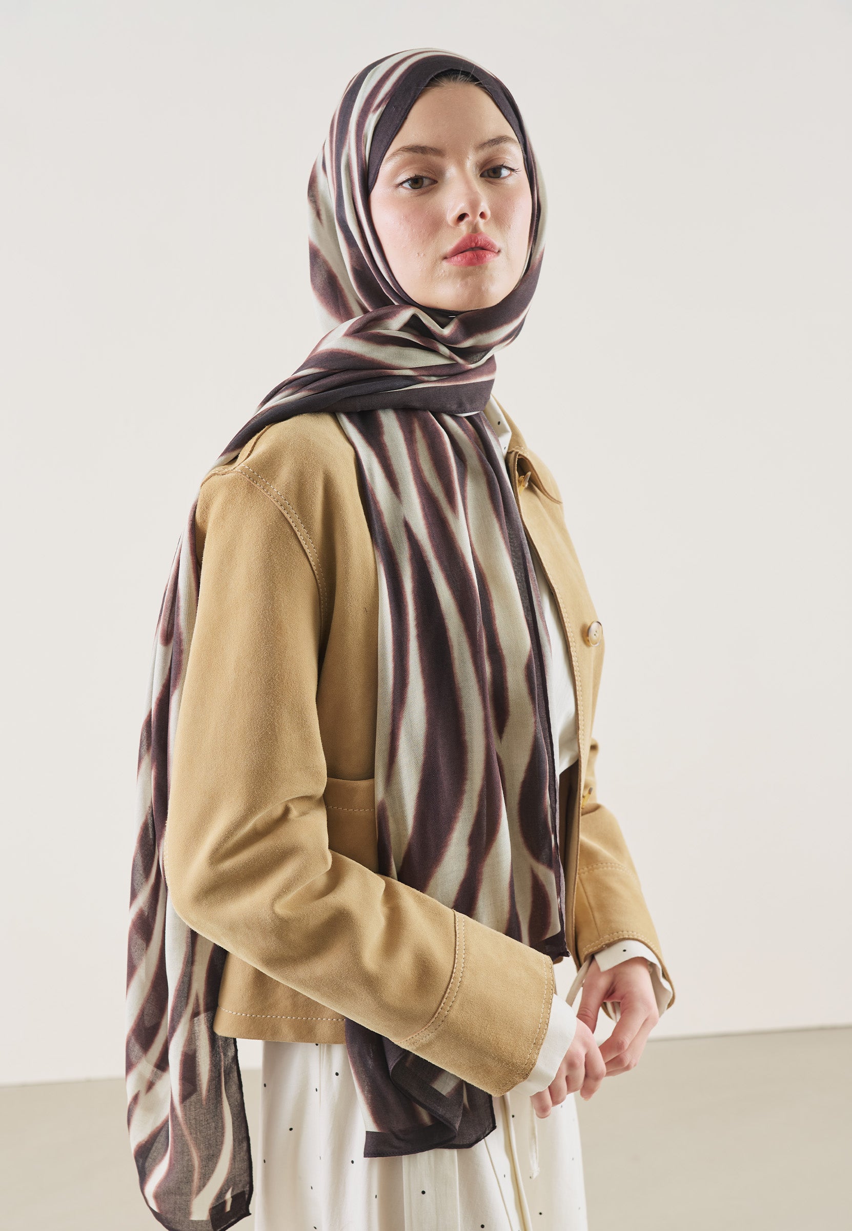 Bordo Zebra Desen Rami Şal