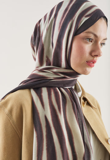 Bordo Zebra Desen Rami Şal