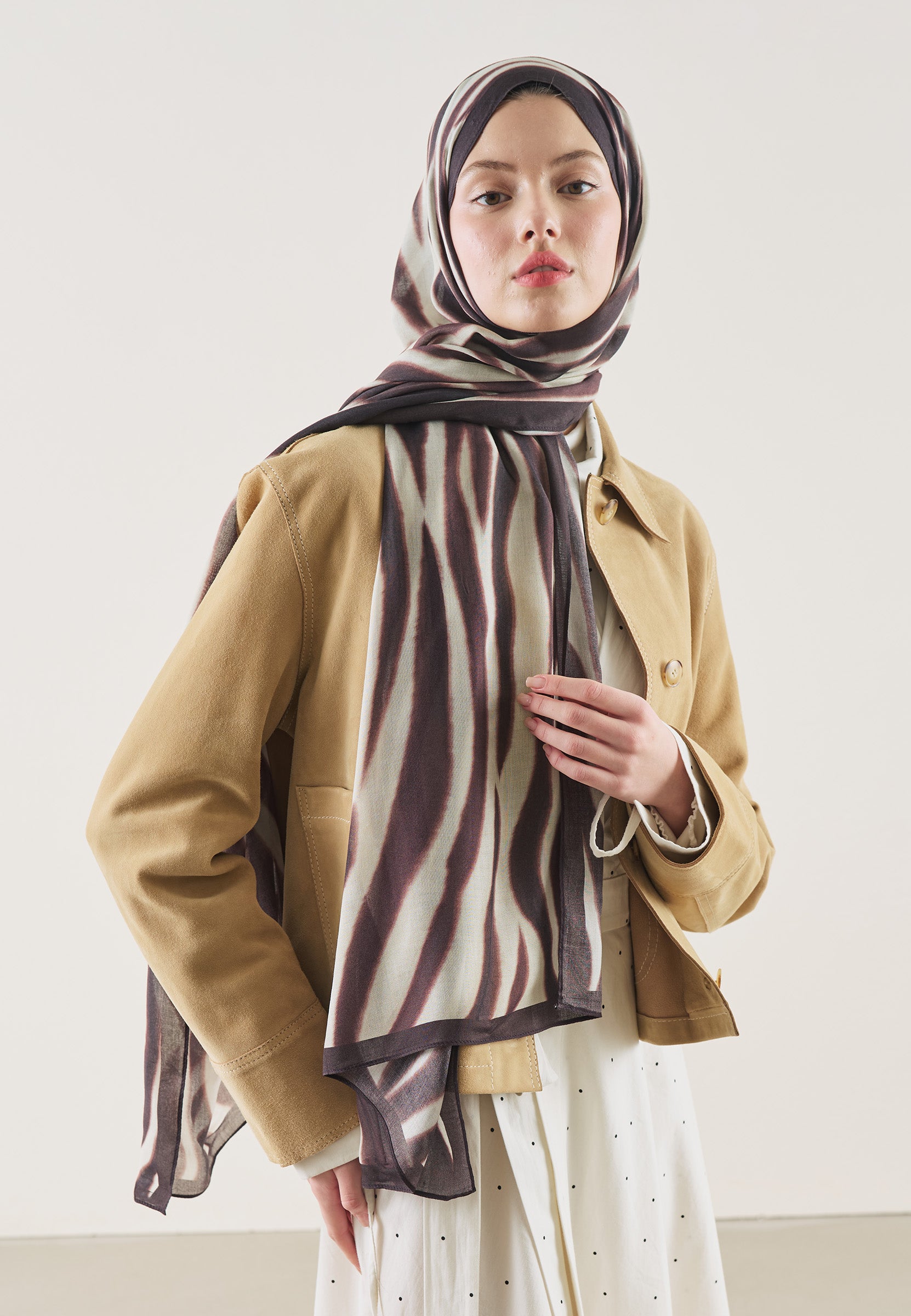 Bordo Zebra Desen Rami Şal