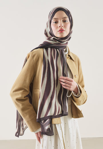 Bordo Zebra Desen Rami Şal