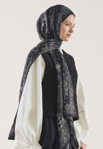 Siyah Floral Lace Desen Rami Şal