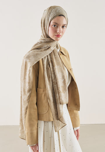Nude Floral Lace Desen Rami Şal