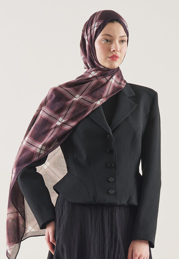 Bordo Plaıd Desen Rami Şal