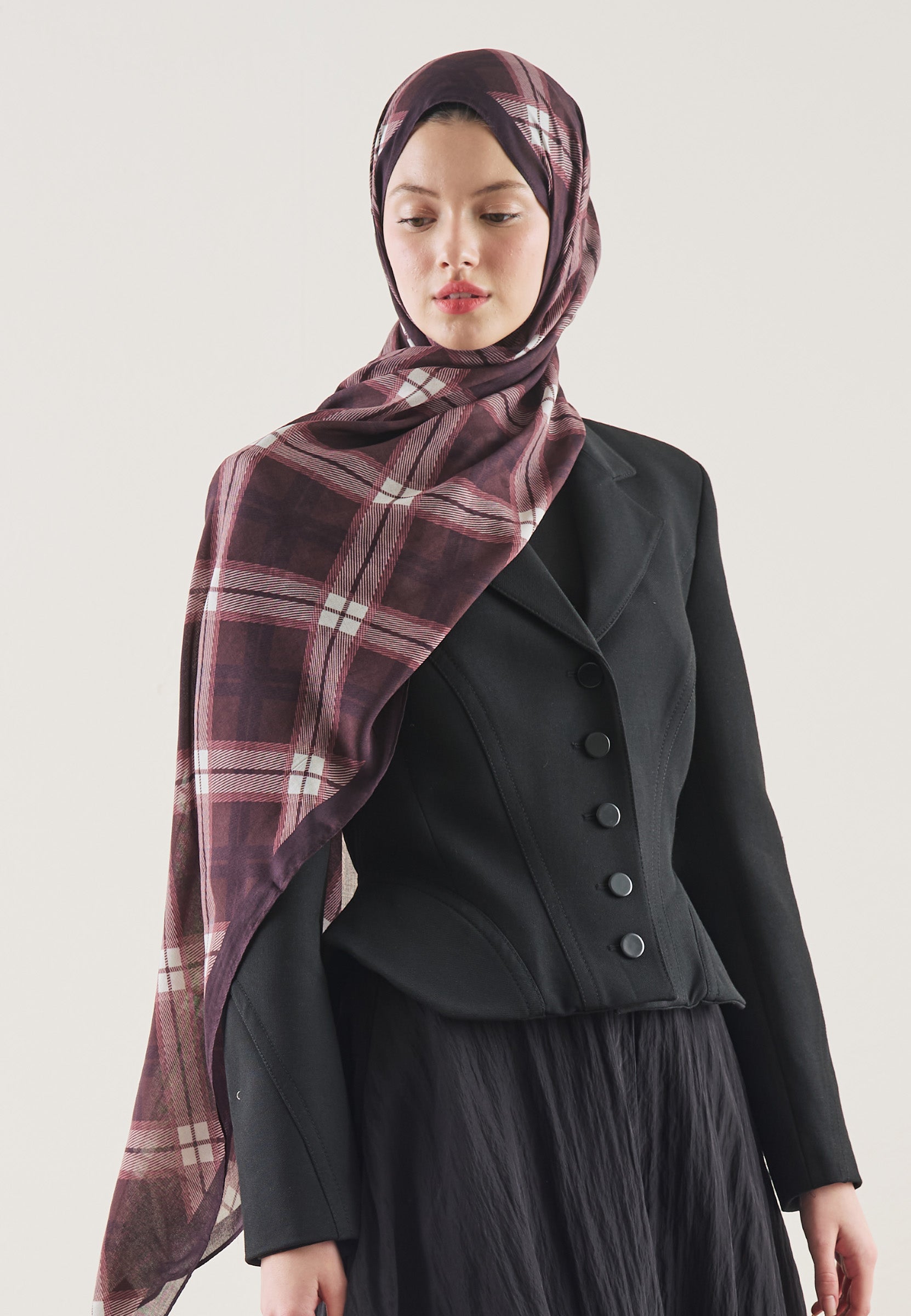 Bordo Plaıd Desen Rami Şal
