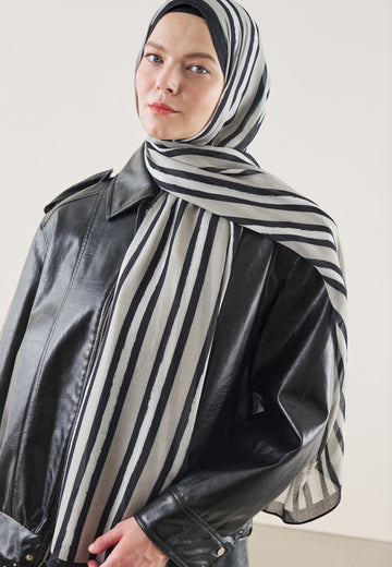 Block Stripe Desen Rami Şal Siyah