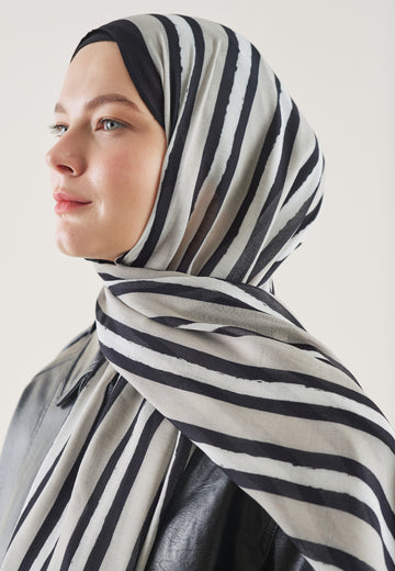 Block Stripe Desen Rami Şal Siyah