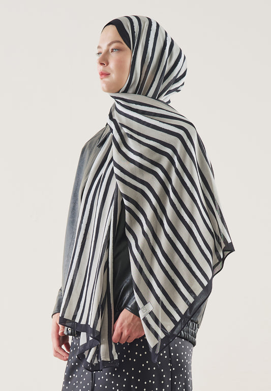 Block Stripe Desen Rami Şal Siyah