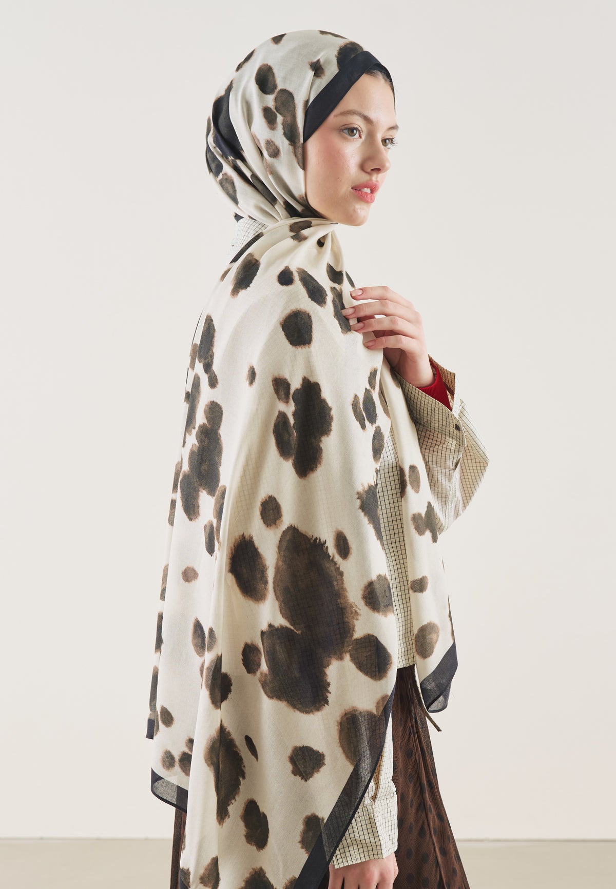 Cow Print Desen Rami Şal Bej