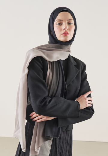 Degrade Desen Rami Şal Siyah Gri