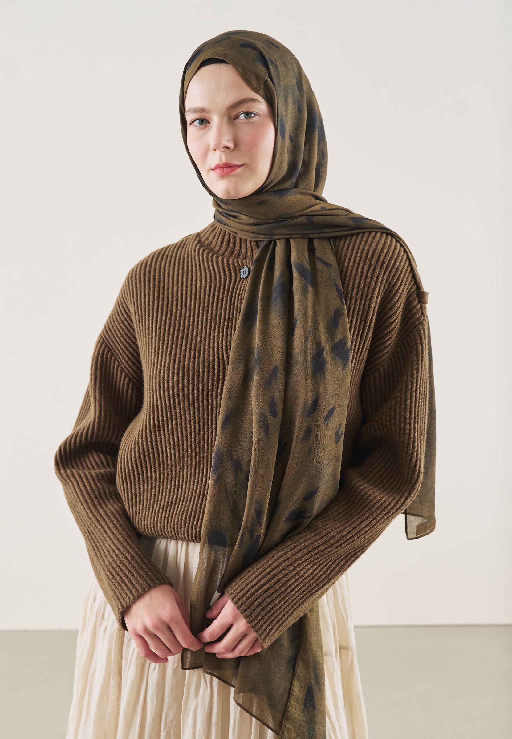 Kahve Leopard Desen Rami Şal