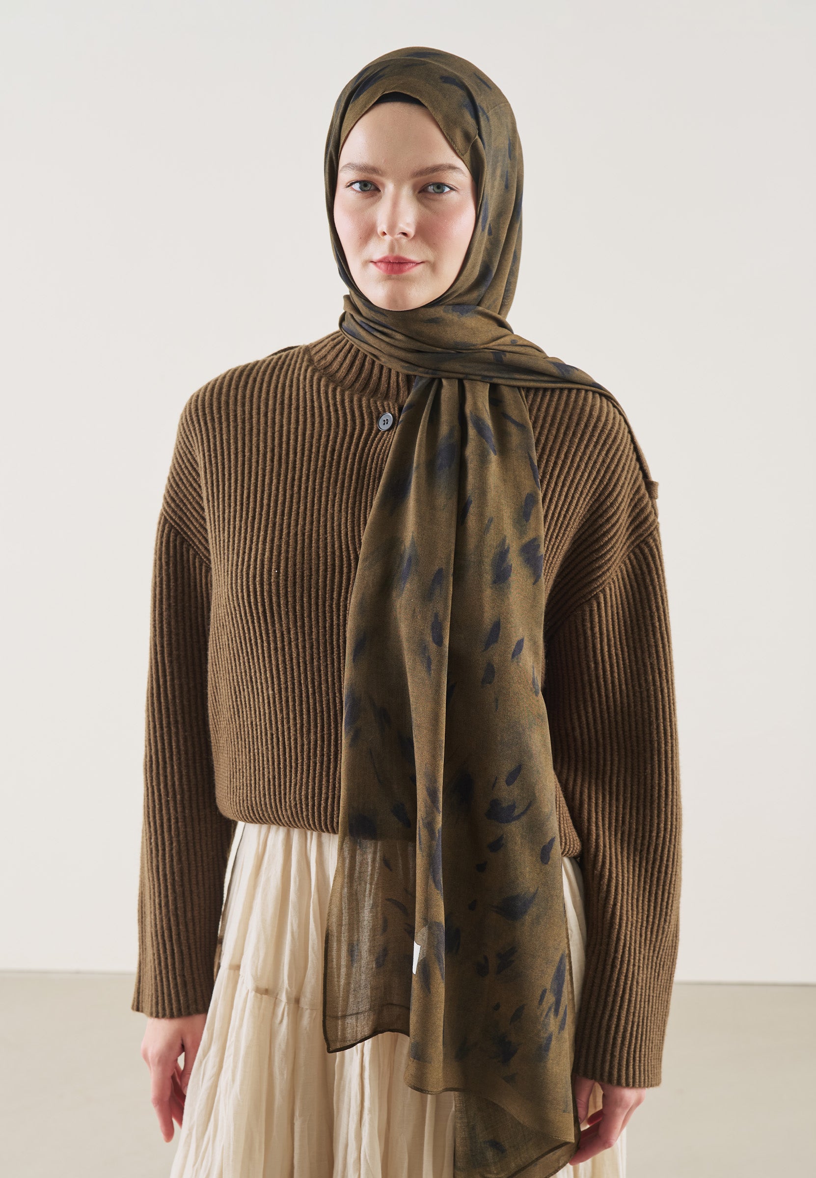 Kahve Leopard Desen Rami Şal