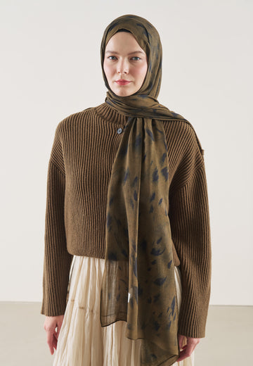 Kahve Leopard Desen Rami Şal