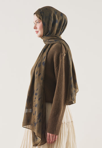 Kahve Leopard Desen Rami Şal