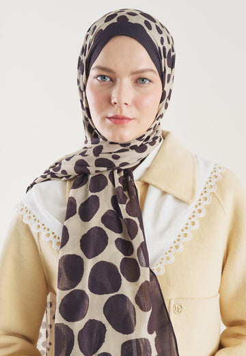 Mürdüm Polka Dots Desen Rami Şal