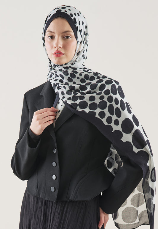 Ekru Polka Dots Desen Rami Şal
