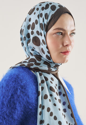 Açık Mavi Polka Dots Desen Rami Şal