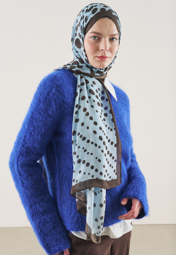 Açık Mavi Polka Dots Desen Rami Şal