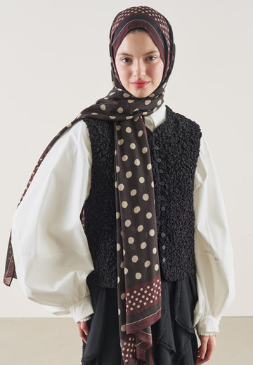 Acı Kahve Puantiye Desen Rami Şal