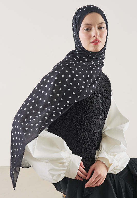 Siyah Small Polka Dots Desen Rami Şal