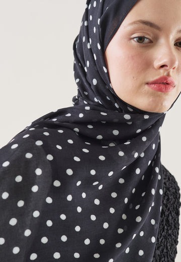 Siyah Small Polka Dots Desen Rami Şal