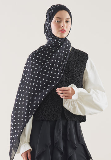 Siyah Small Polka Dots Desen Rami Şal