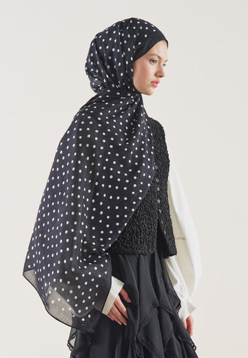 Siyah Small Polka Dots Desen Rami Şal