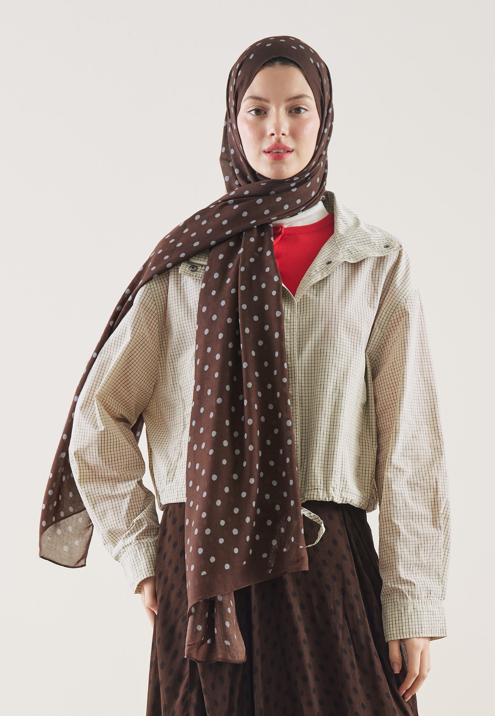 Çikolata Small Polka Dots Desen Rami Şal