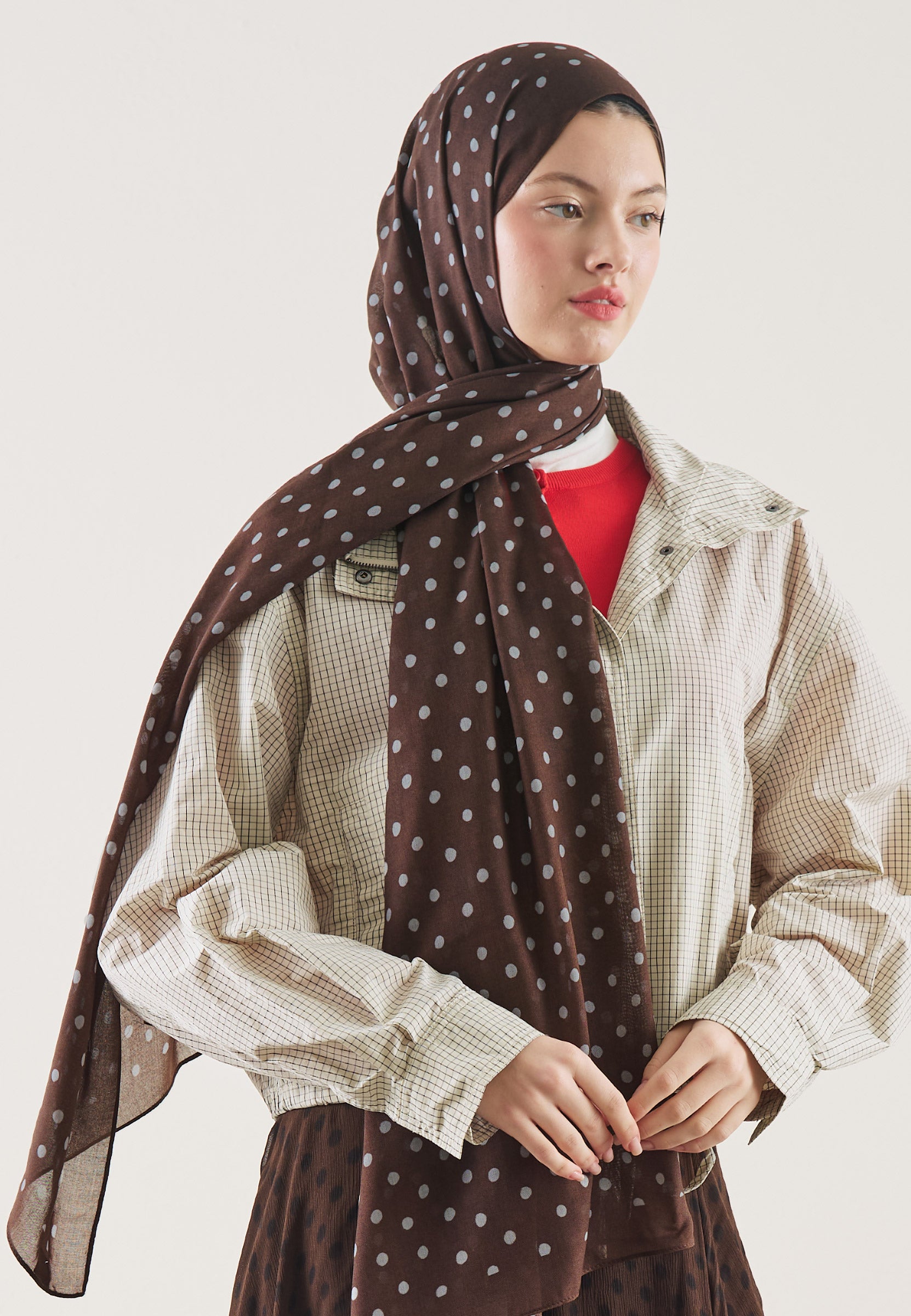 Çikolata Small Polka Dots Desen Rami Şal
