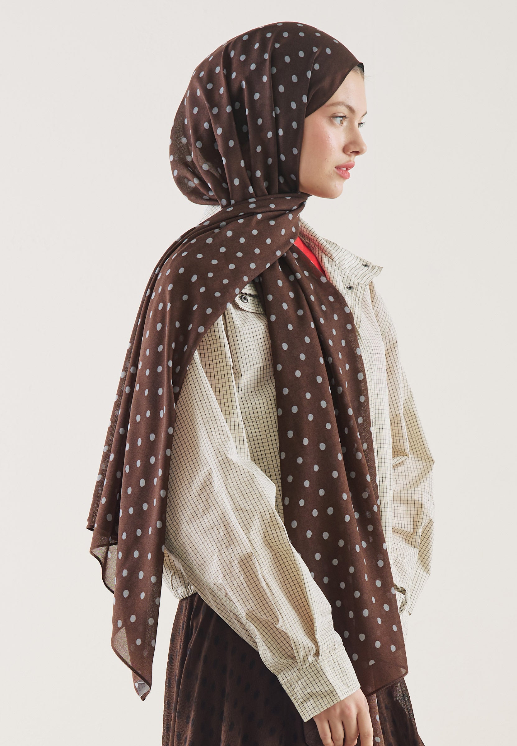Çikolata Small Polka Dots Desen Rami Şal