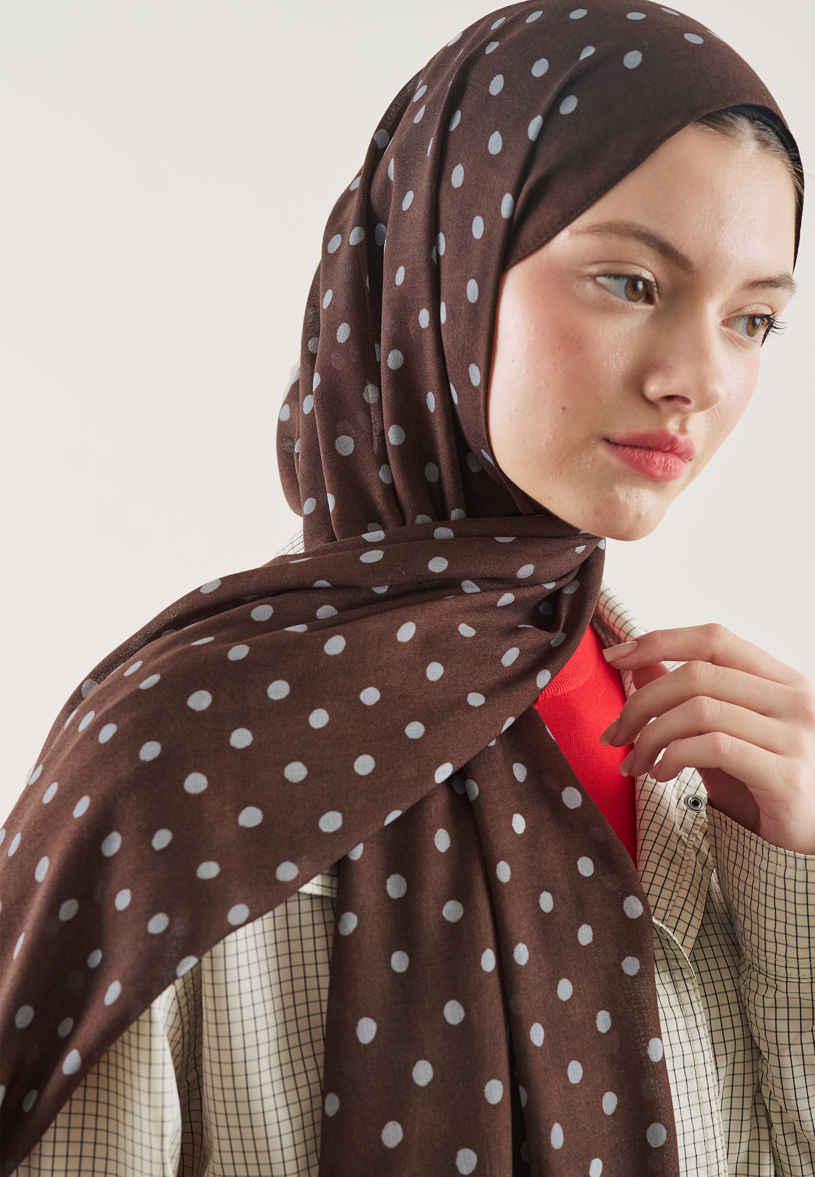 Çikolata Small Polka Dots Desen Rami Şal