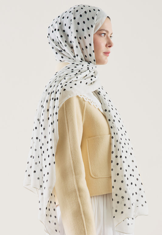 Ekru Small Polka Dots Desen Rami Şal