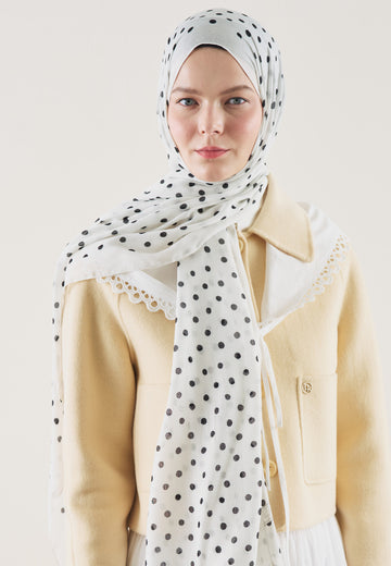 Ekru Small Polka Dots Desen Rami Şal