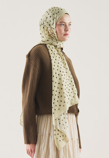 Pastel Sarı Small Polka Dots Desen Rami Şal