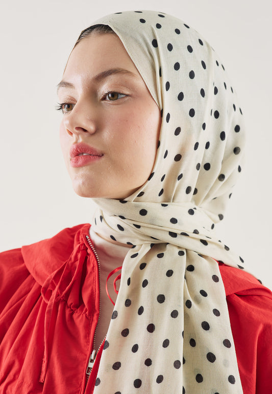 Bej Small Polka Dots Desen Rami Şal