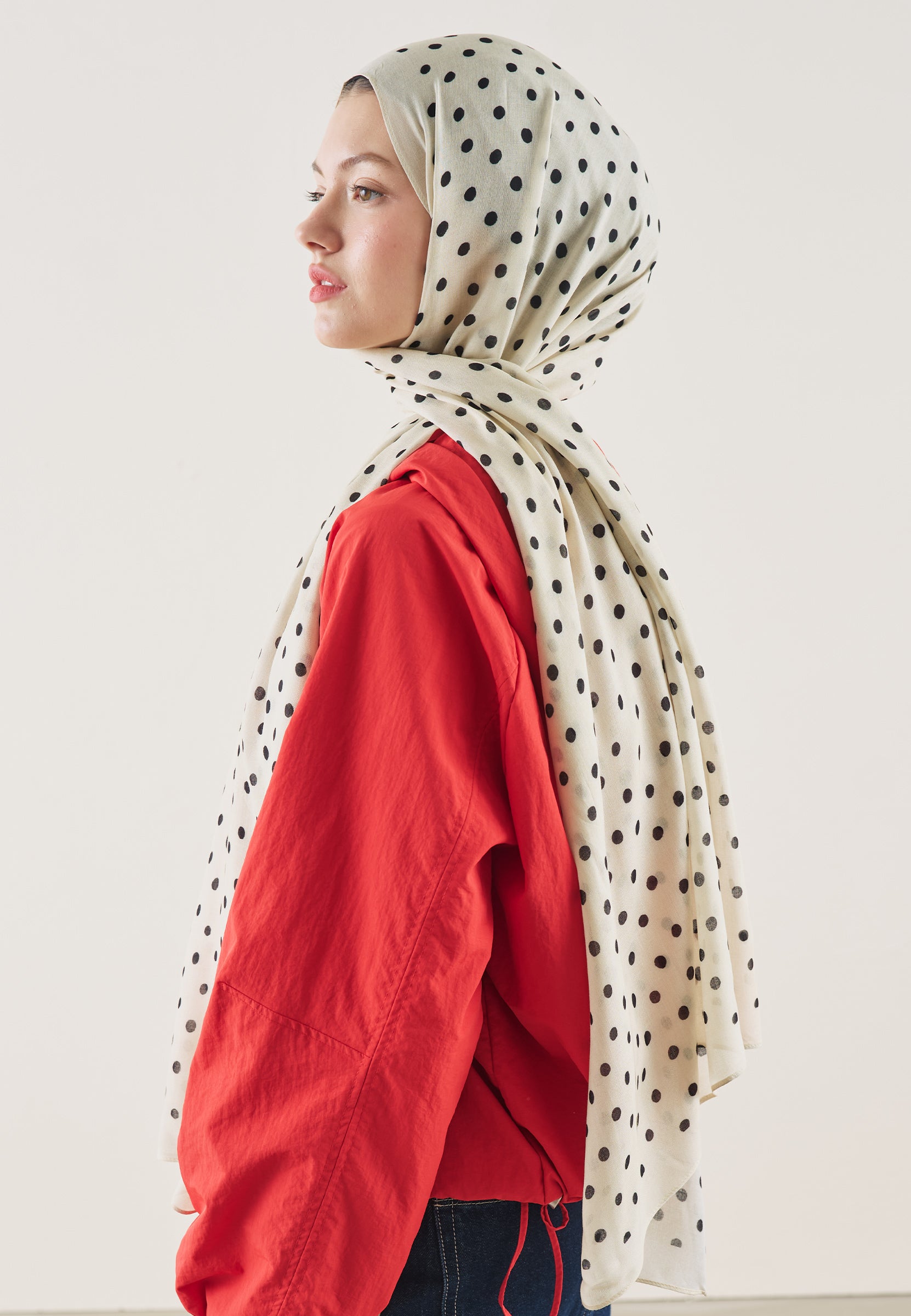 Bej Small Polka Dots Desen Rami Şal