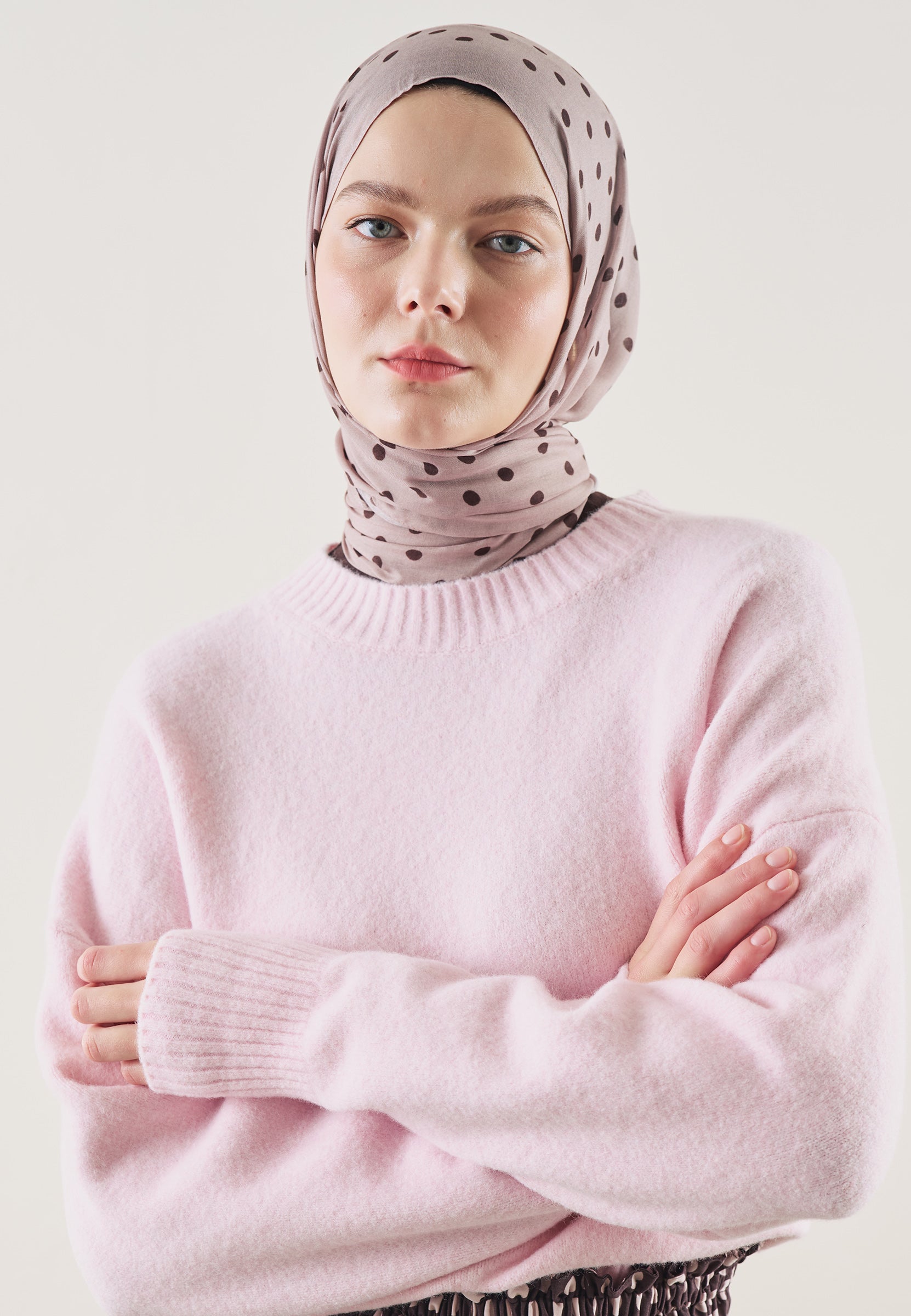 Gül Kurusu Small Polka Dots Desen Rami Şal