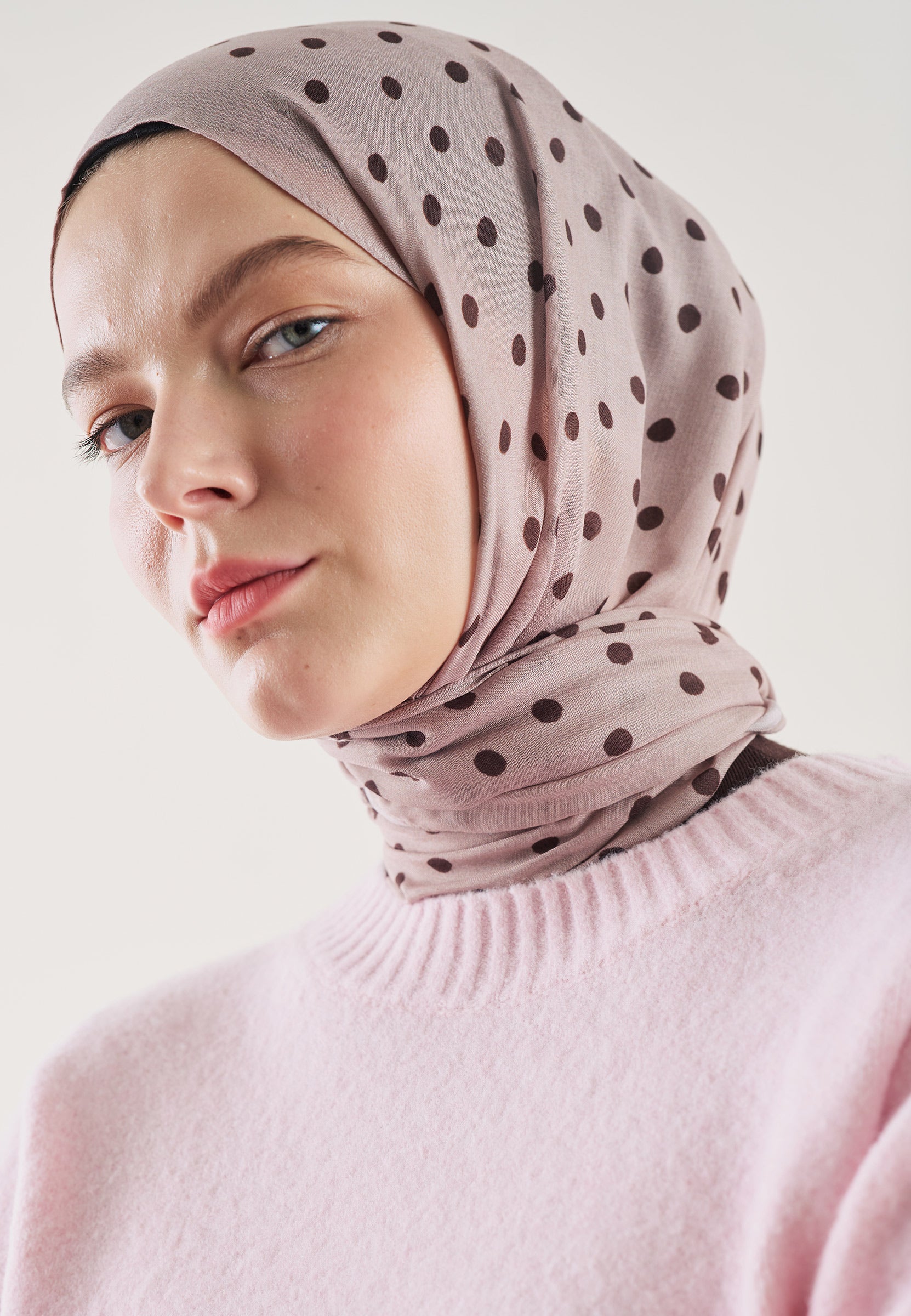 Gül Kurusu Small Polka Dots Desen Rami Şal