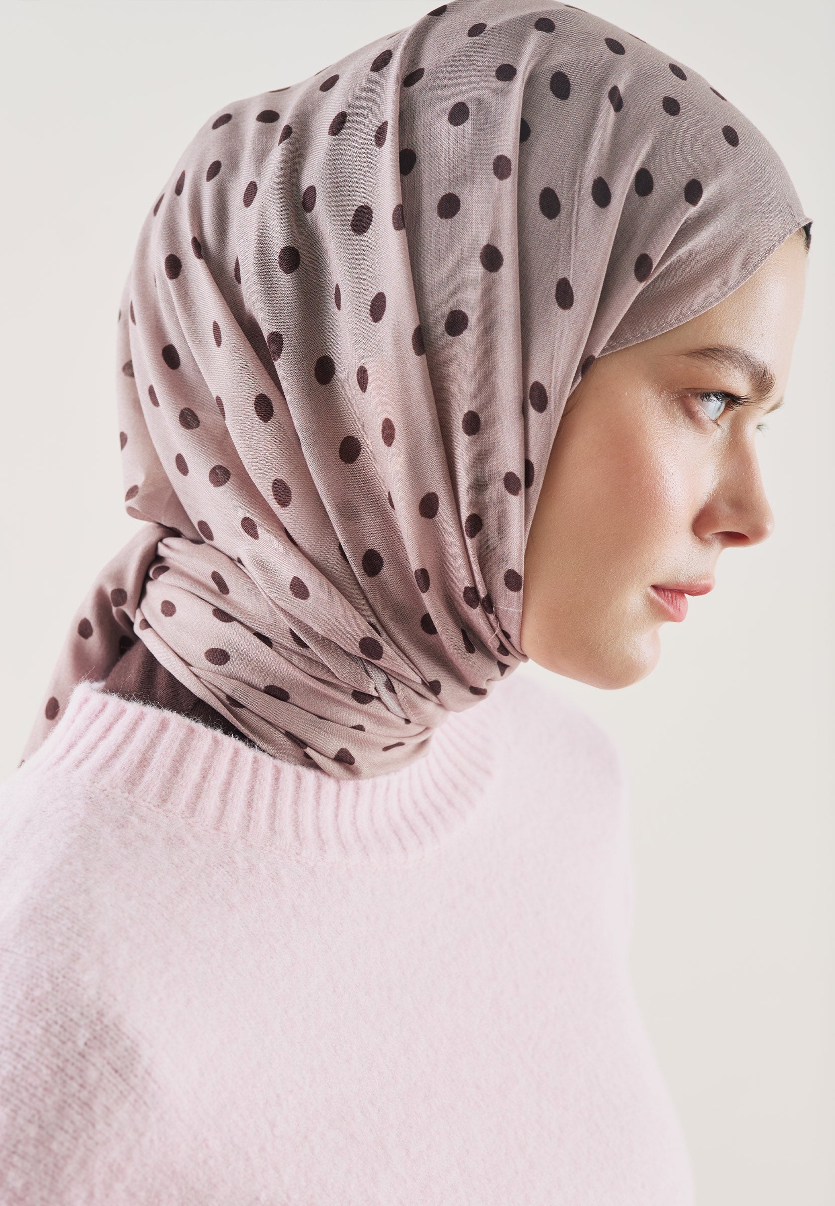 Gül Kurusu Small Polka Dots Desen Rami Şal